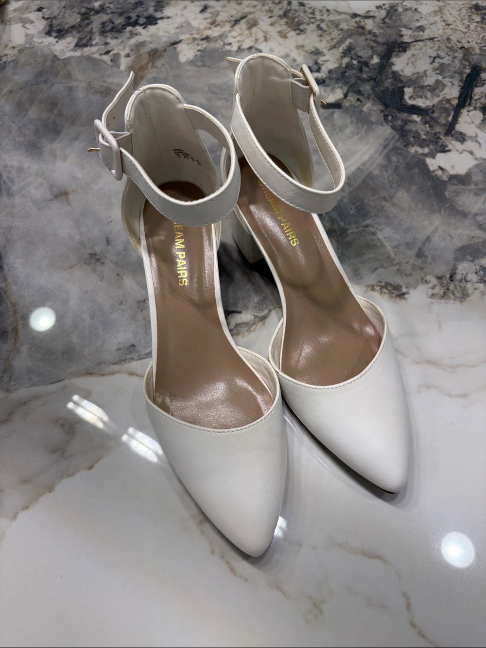 Dream Pairs White Pointed-Toe Ankle-Strap Heels